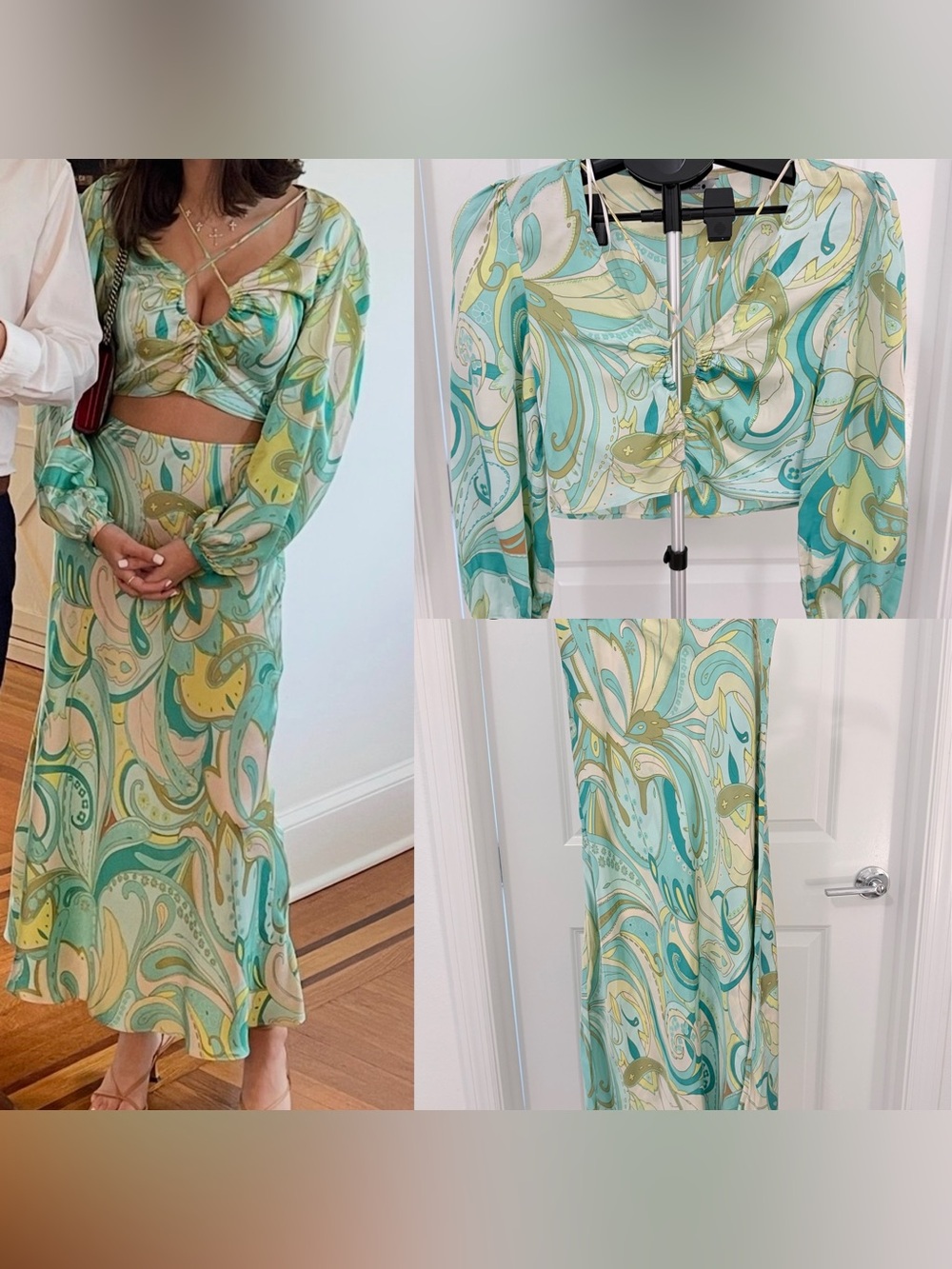 Zara Teal, Cream & Lime Swirl Maxi Two-Piece Set
